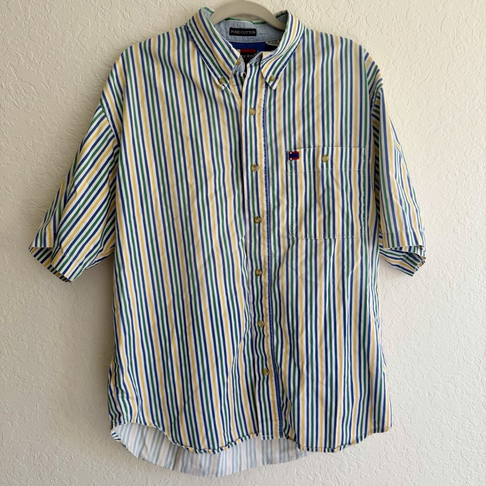 Vtg Bugle Boy Mens Button Up Shirt Large 90s Y2K Striped 100% Cotton Normcore
